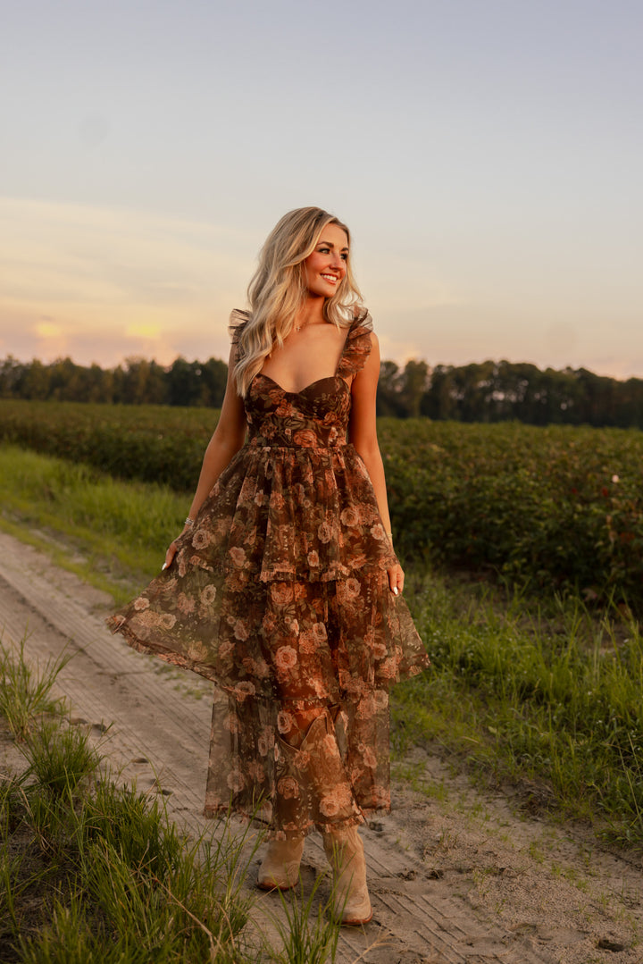 Harvest Moon Ruffle Midi Dress