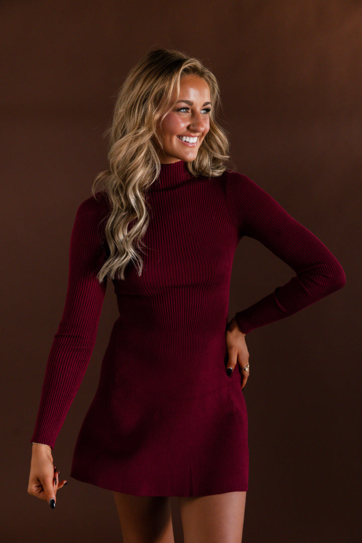 Cocoa & Cashmere Sweater Dress (Burgundy)