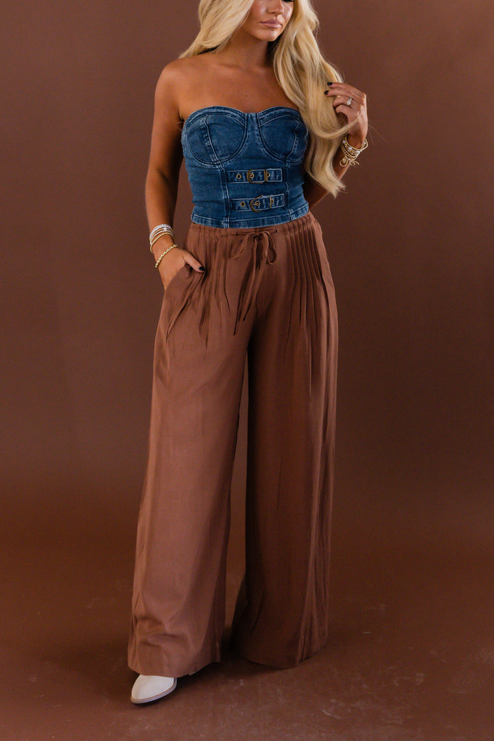 First Class Pleated Waist Wide Leg Pants