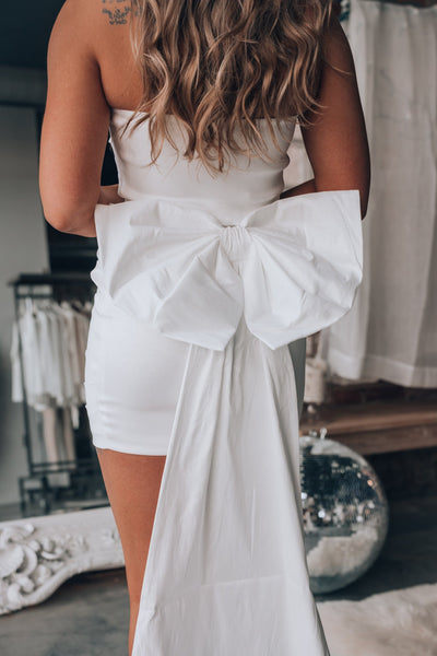 Quincy Bow Mini Dress (White)