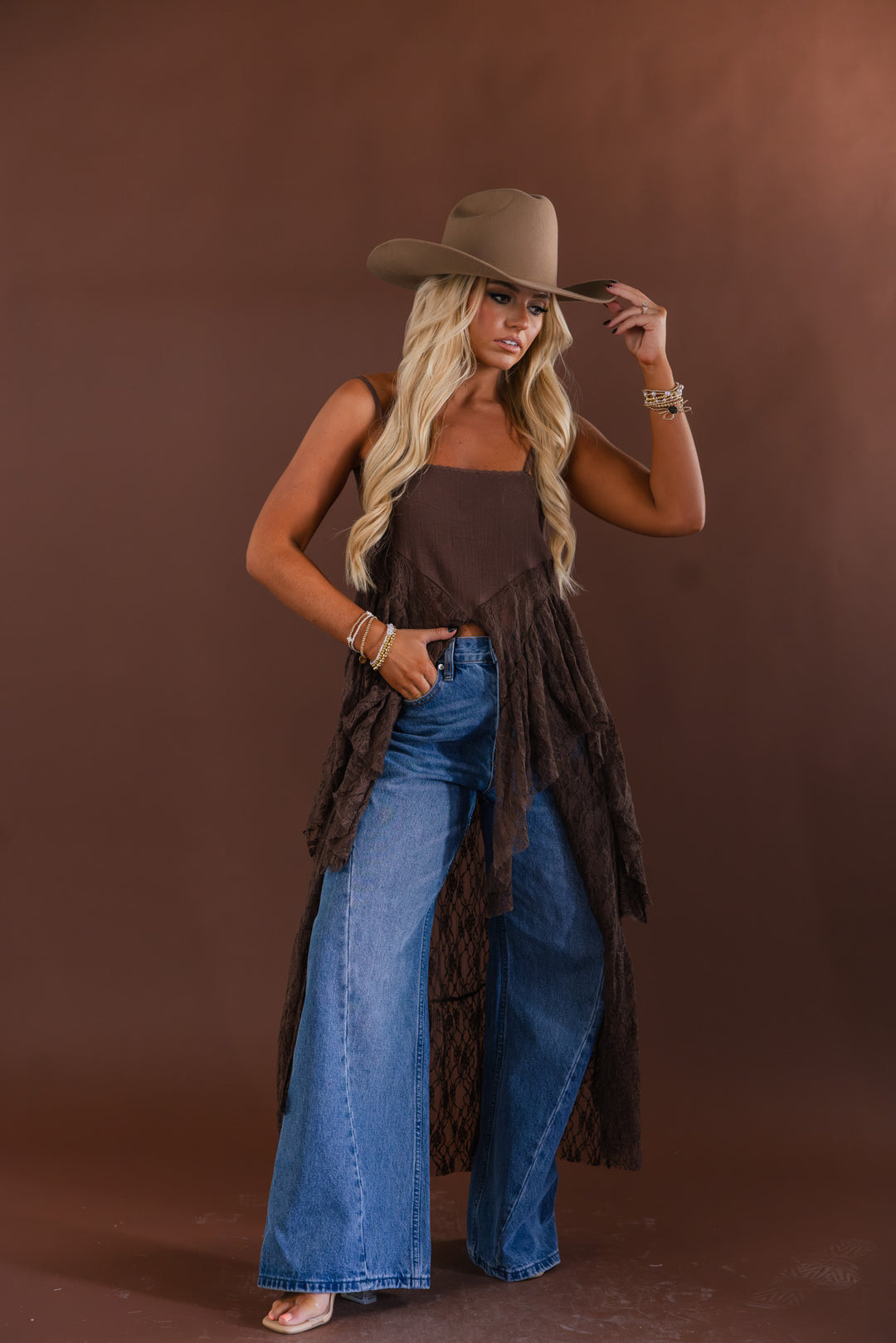 Afterglow Lace Duster Top (Chocolate)