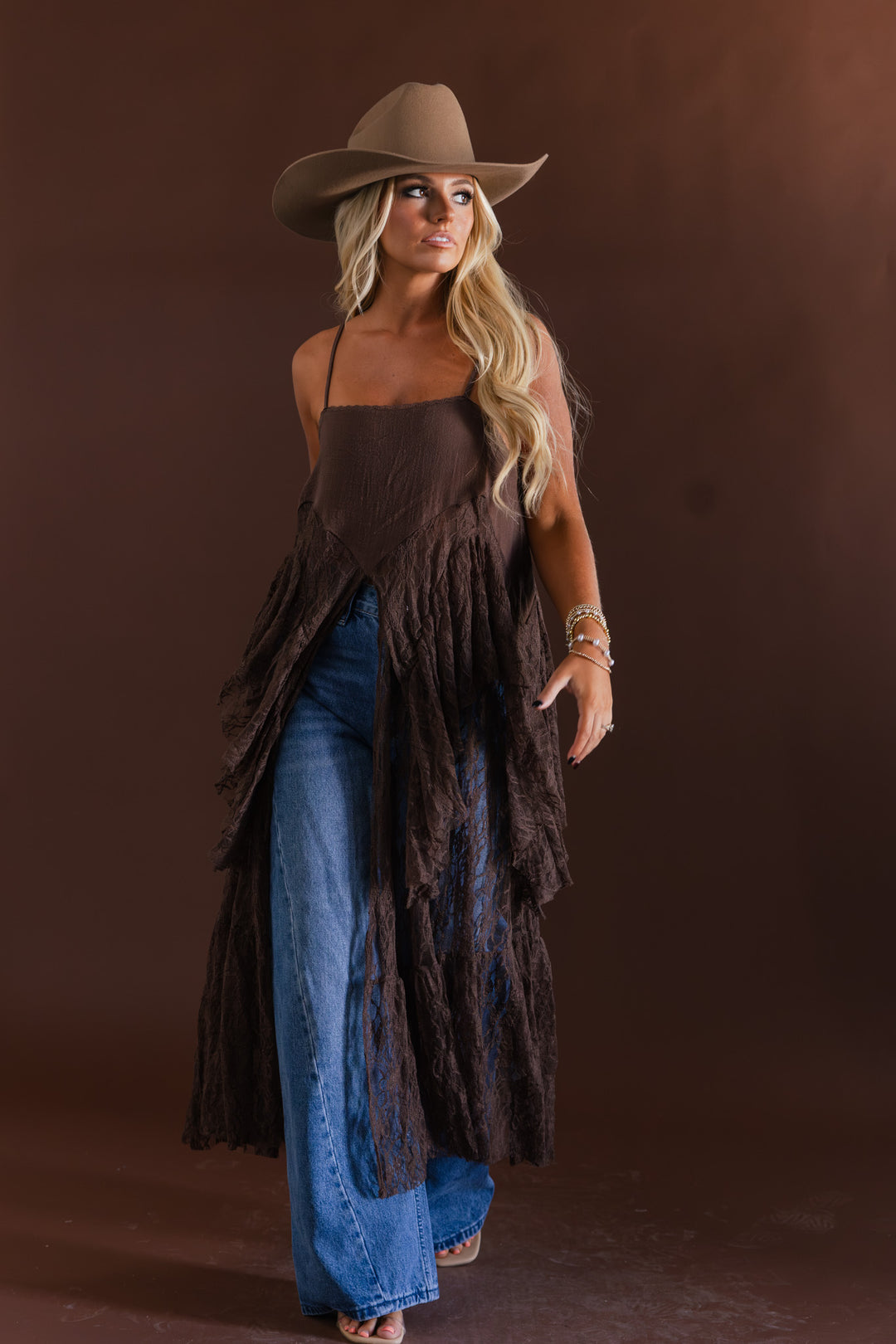 Afterglow Lace Duster Top (Chocolate)
