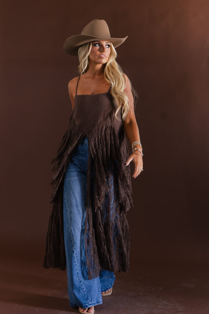 Afterglow Lace Duster Top (Chocolate)