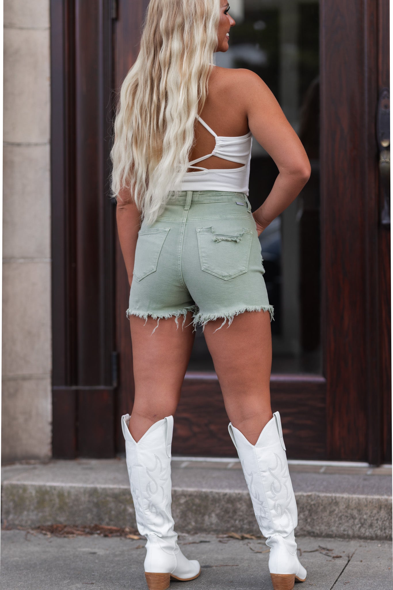 On The Go Distressed Shorts (Olive)