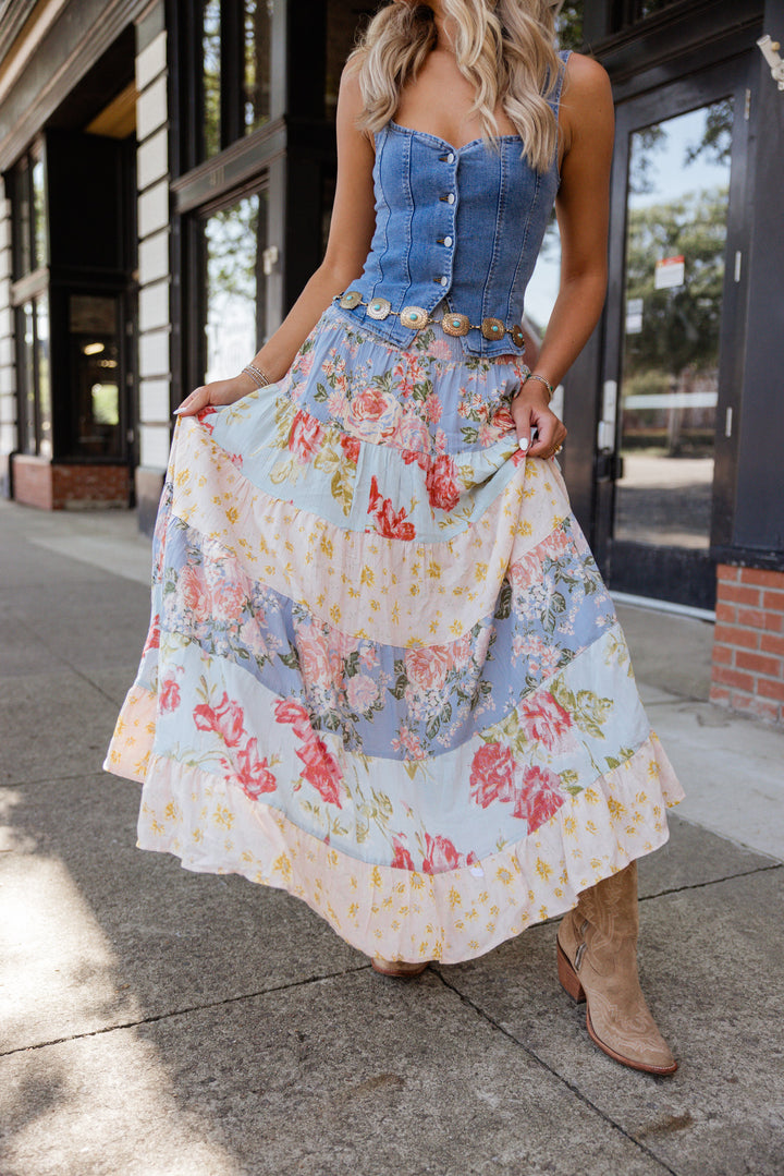 Faded Romance Floral Maxi Skirt