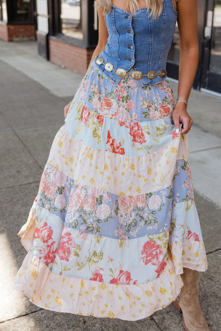 Faded Romance Floral Maxi Skirt