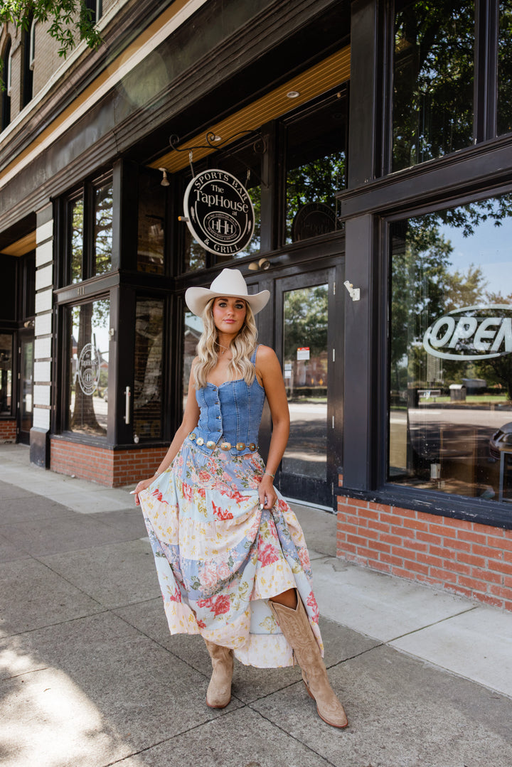 Faded Romance Floral Maxi Skirt