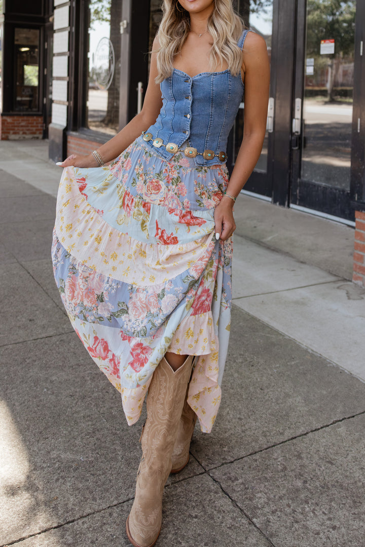 Faded Romance Floral Maxi Skirt