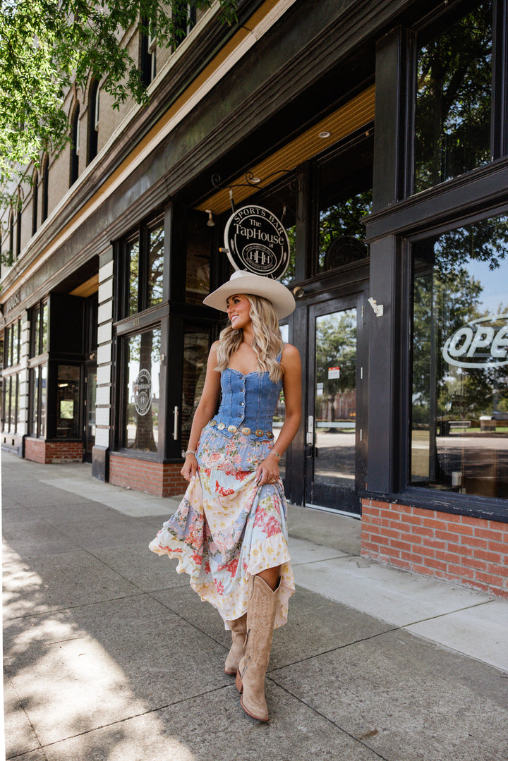 Faded Romance Floral Maxi Skirt