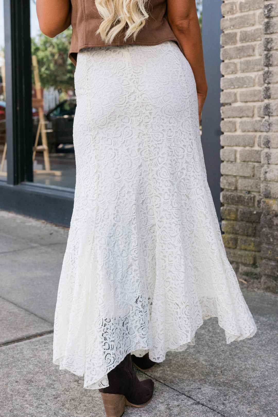 The Ivory Hour Lace Midi Skirt