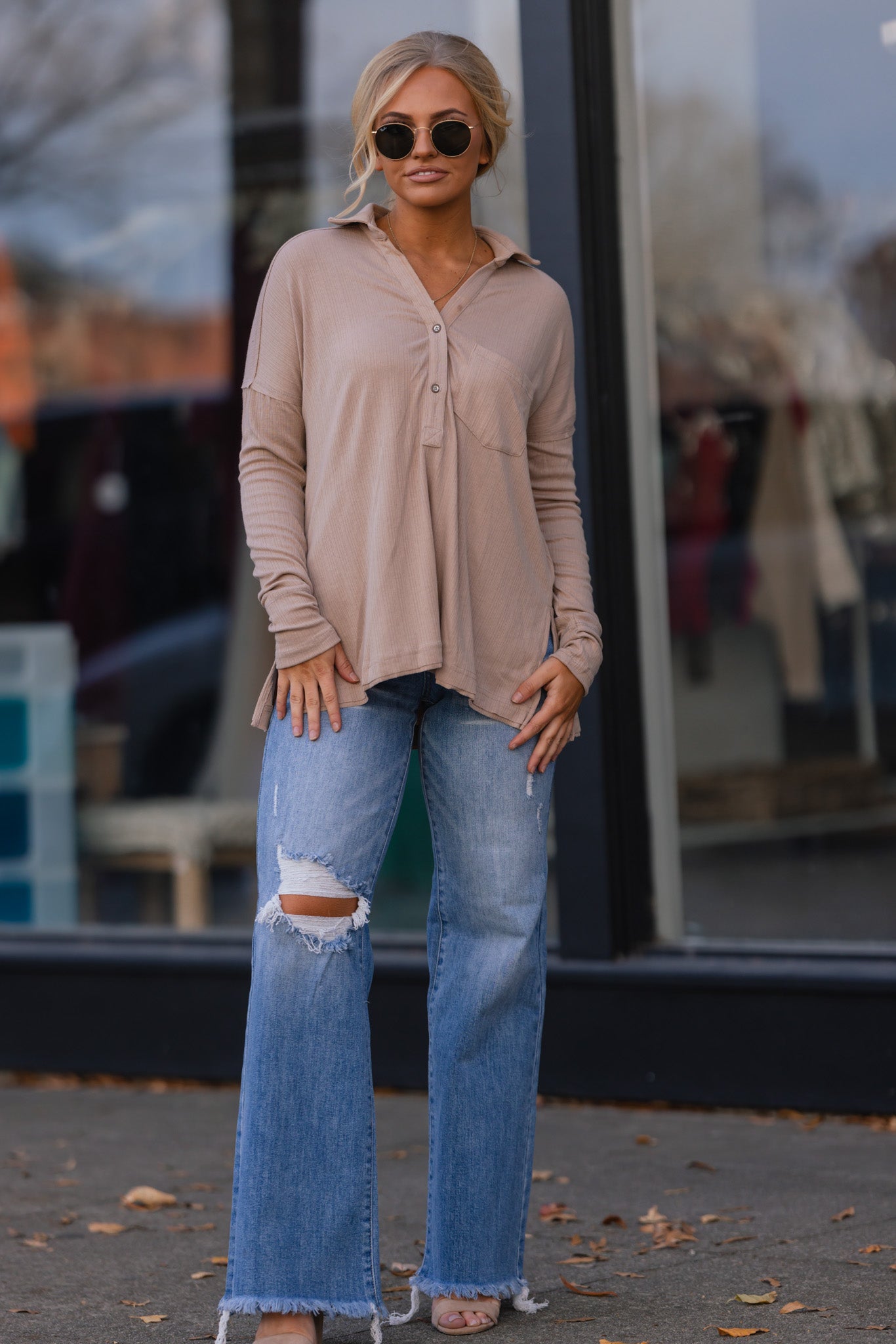 Mariah Henley Top (Taupe) FINAL SALE