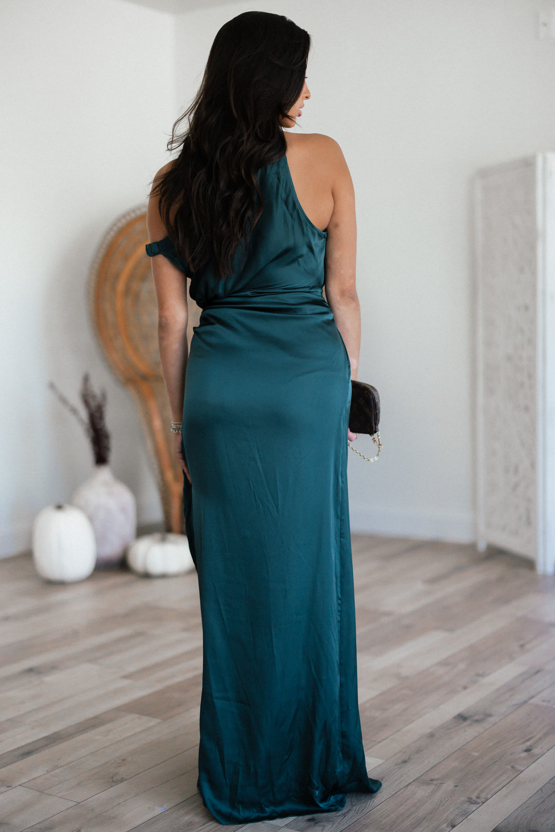 After Hours Satin One Shoulder Maxi Dress (Hunter Green) After Hours Satin One Shoulder Maxi Dress (Hunter Green)