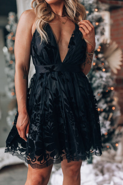 Whimsical Velvet Mini Dress (Black)