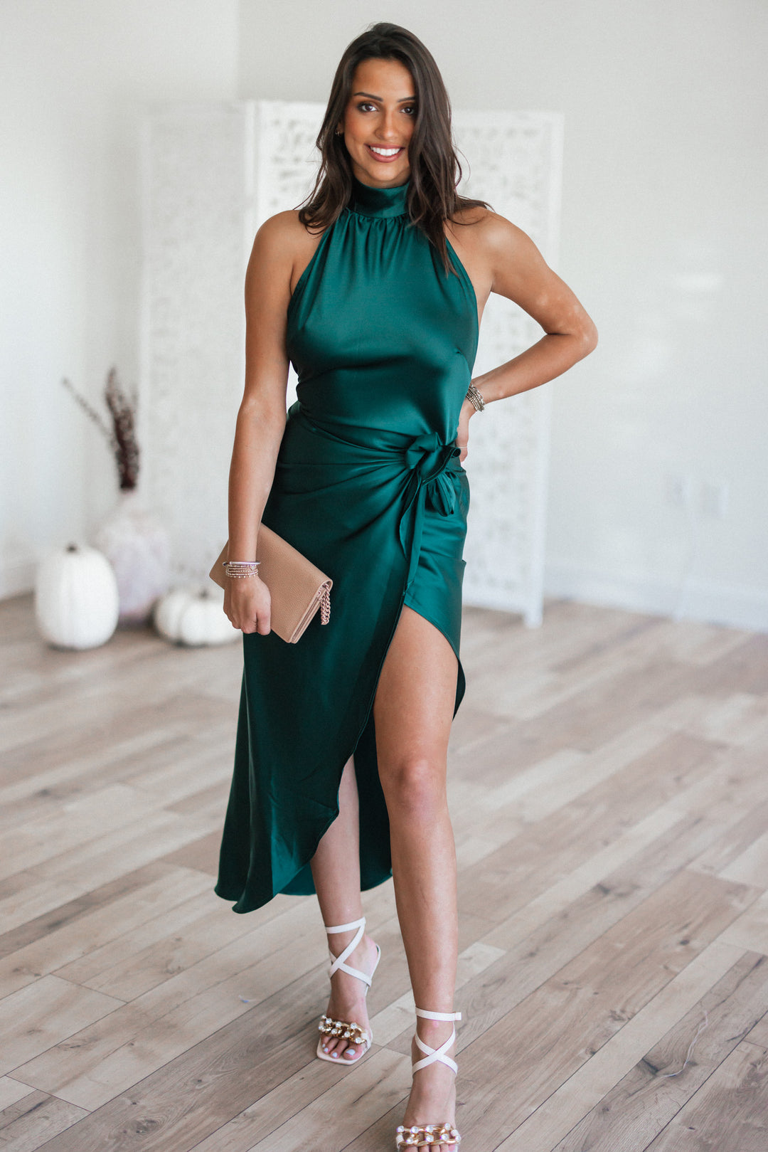 Own The Night Mock Neck Satin Dress (Hunter Green) Southern Alternative Own The Night Mock Neck Satin Dress (Hunter Green) Southern Alternative
