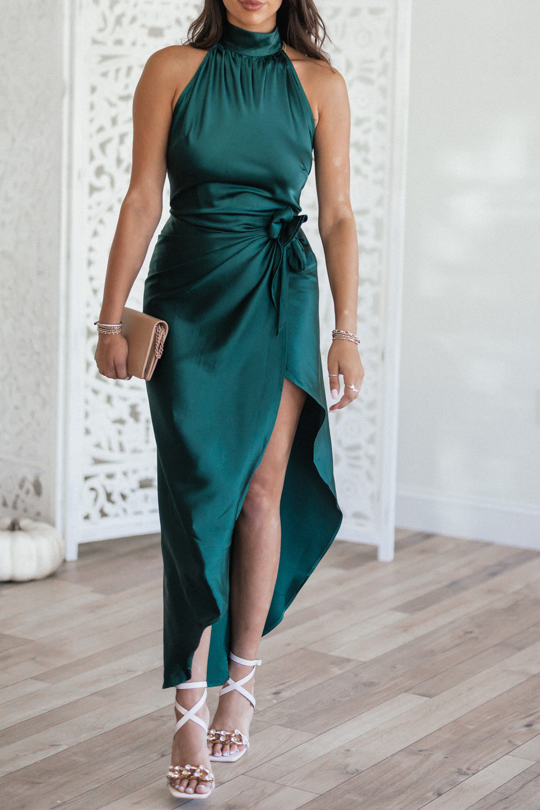 Own The Night Mock Neck Satin Dress (Hunter Green) Own The Night Mock Neck Satin Dress (Hunter Green)