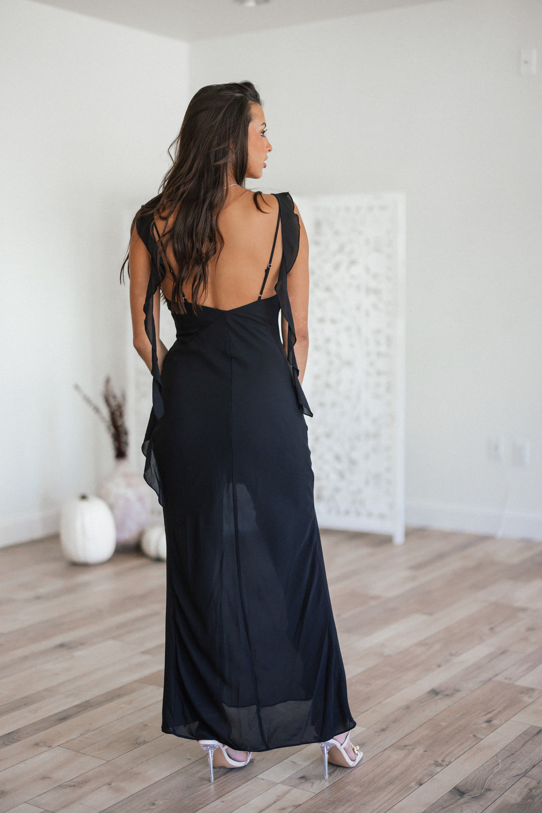 Essence Chiffon Ruffle Maxi Dress (Black) Southern Alternative Essence Chiffon Ruffle Maxi Dress (Black) Southern Alternative