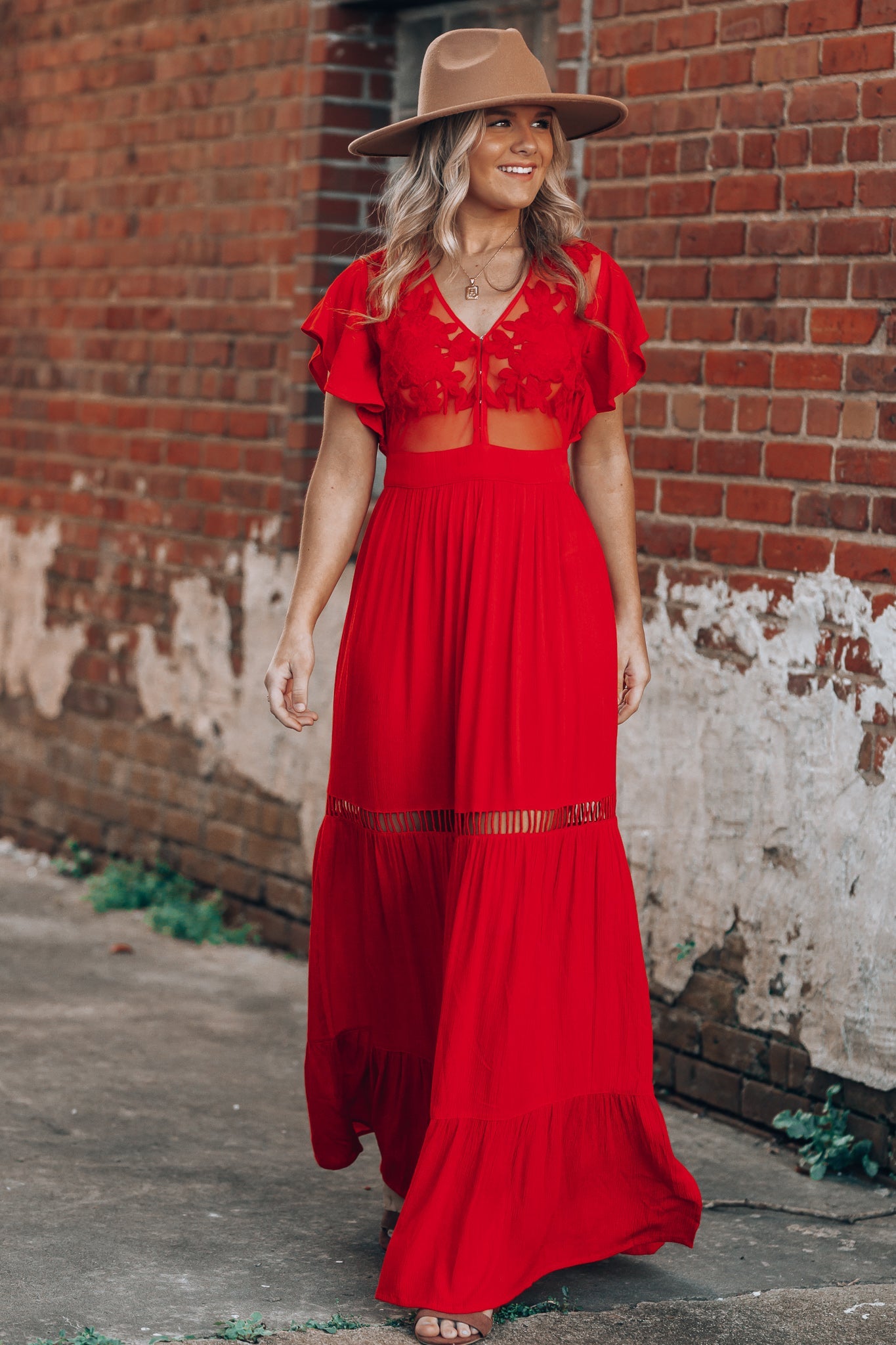 Skylar Embroidered Maxi Dress (Red)