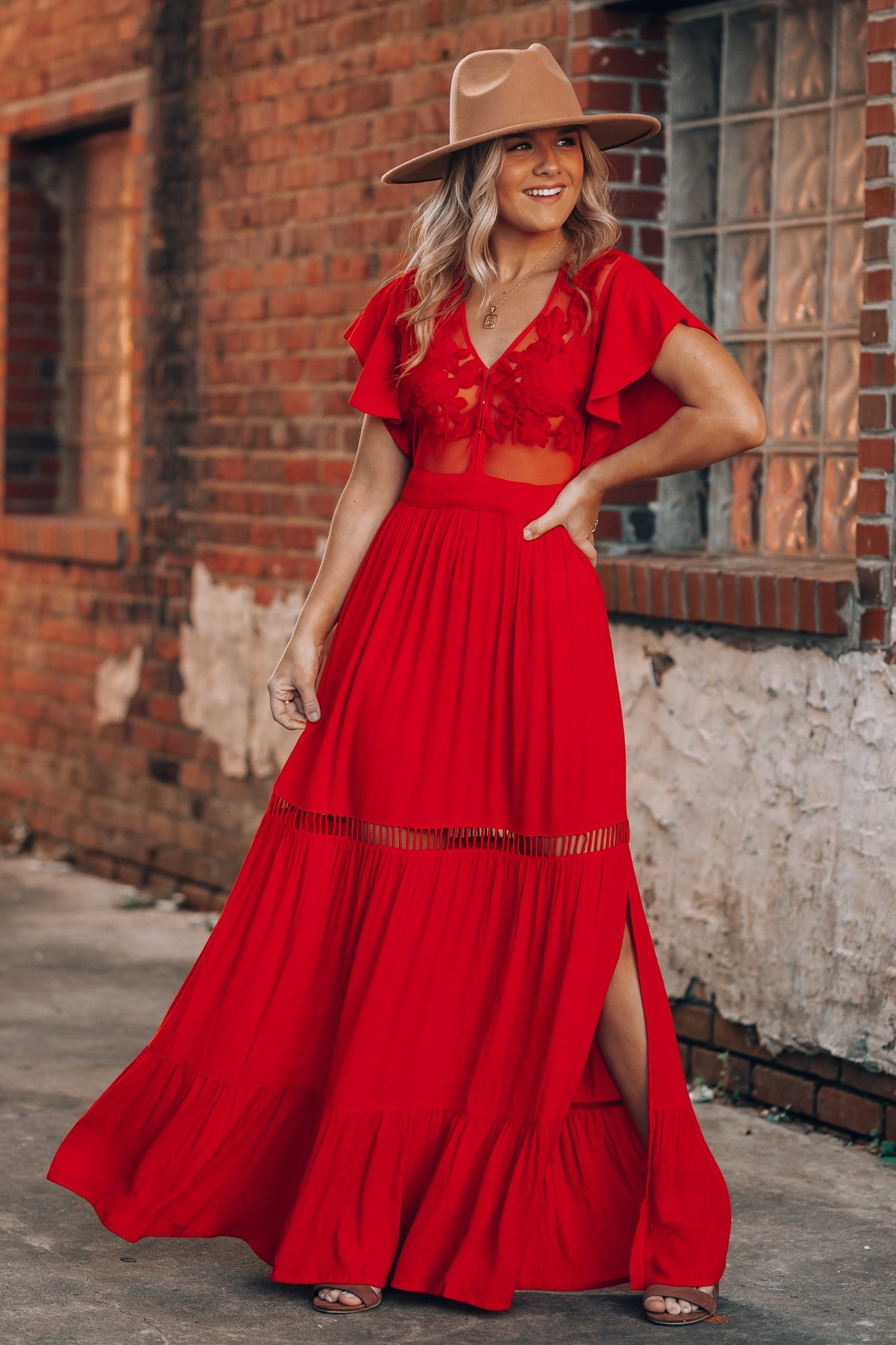 Skylar Embroidered Maxi Dress (Red) FINAL SALE