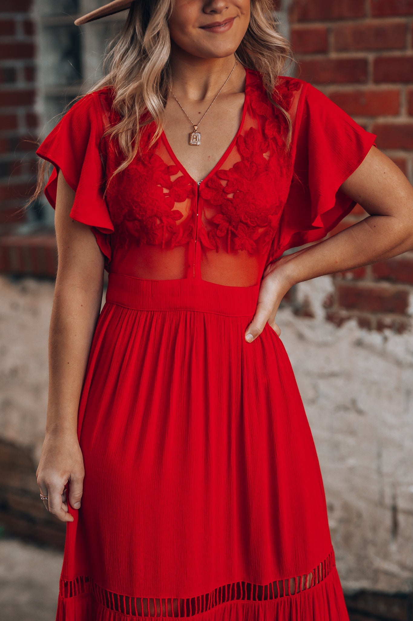 Skylar Embroidered Maxi Dress (Red)