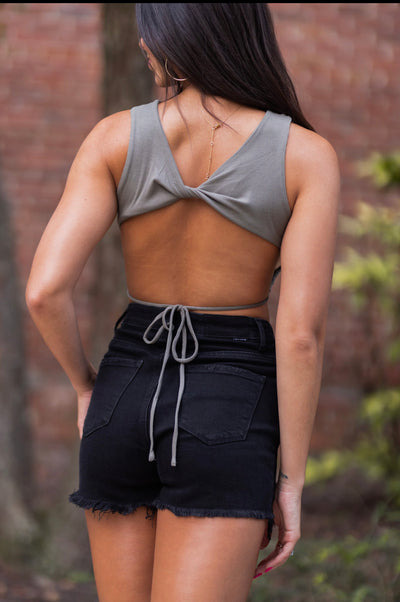 Bexley Ribbed Cutout Crop Top (Olive) FINAL SALE