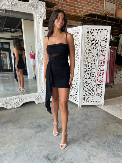 Gala Draped Mini Dress (Black)