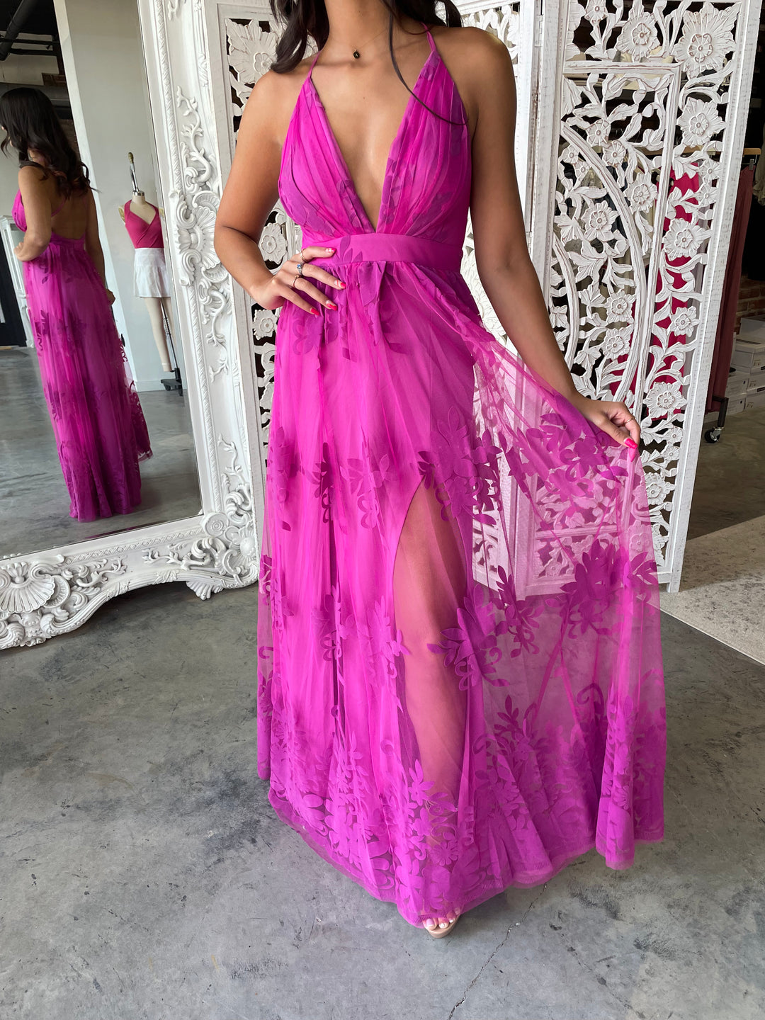 magenta maxi dress for wedding Just Feels Right Fuchsia Pink Floral Maxi Dress, Small - The Mint Julep Boutique