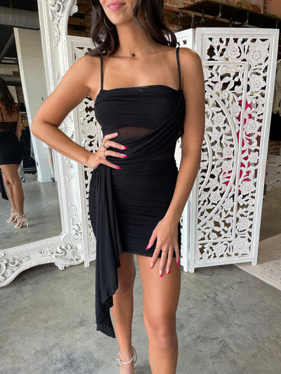 Gala Draped Mini Dress (Black)