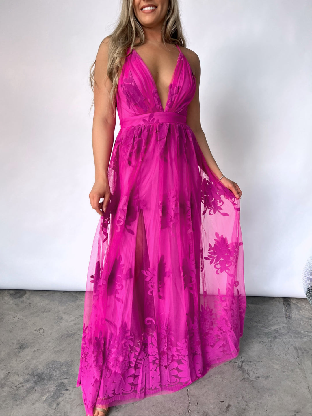 magenta maxi dress for wedding Rosaline Plunge Maxi Dress, Magenta/Gold Small