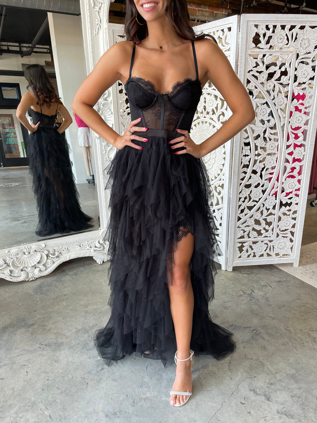 sparkling black dress Sparkly A-line Spaghetti Straps V-neck Sequins Long Black Prom Dresses DaintyBridal