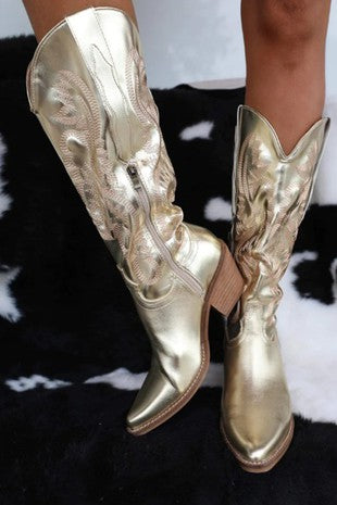 Tessa Metallic Cowboy Boots (Gold)
