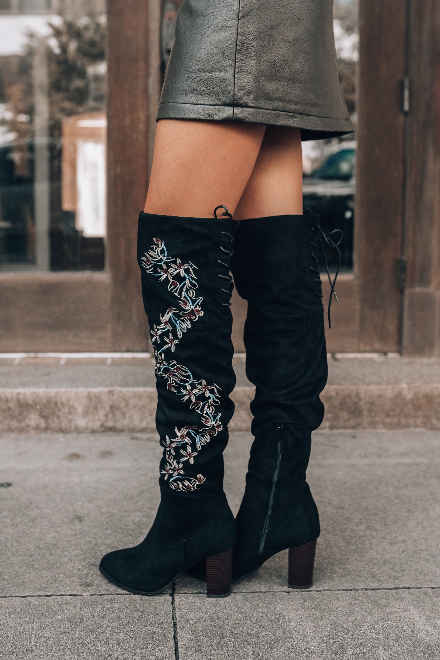 Brenna Over-The-Knee Floral Boots (Black) FINAL SALE