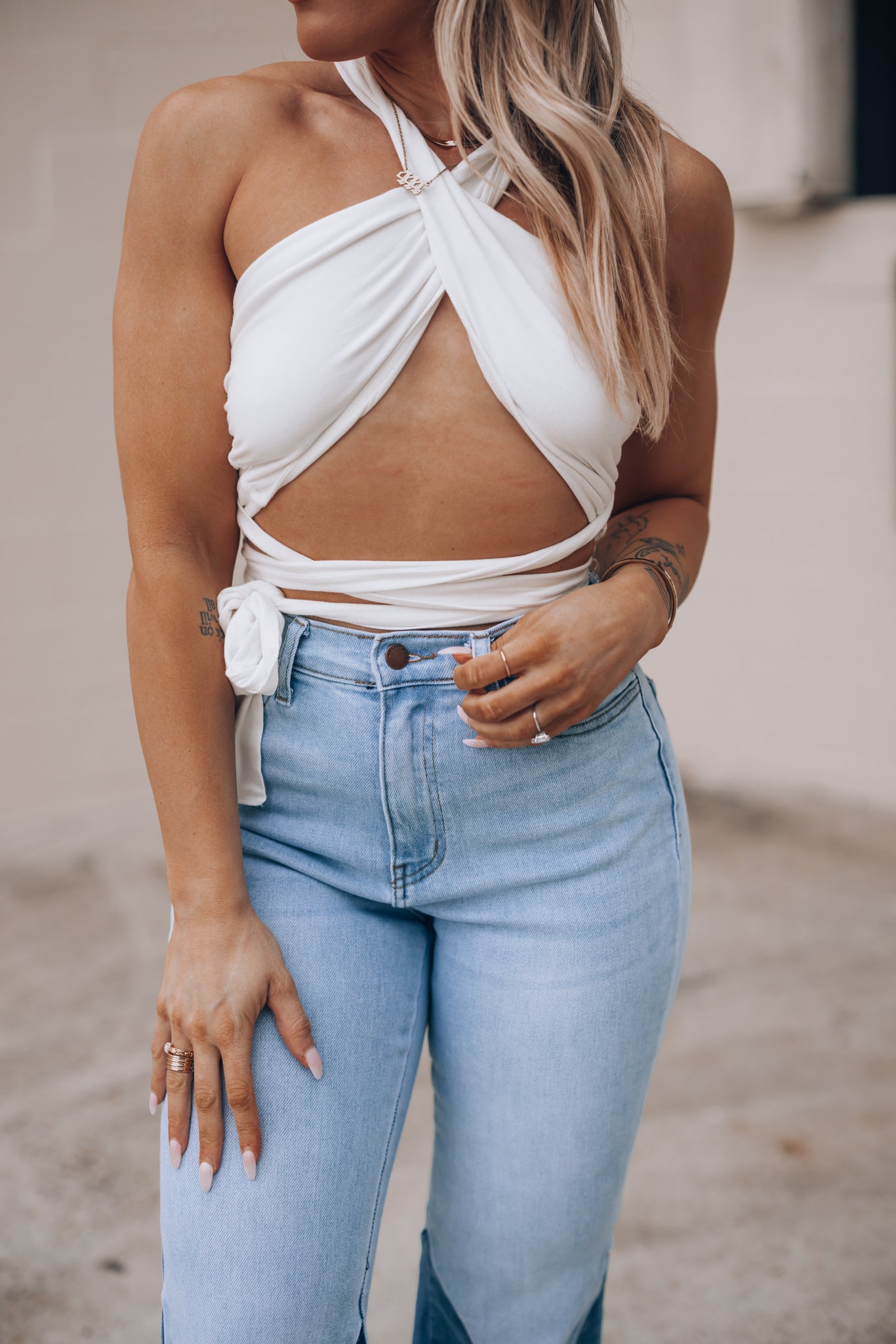 Happy Hour Wrap Crop Top (Off White)