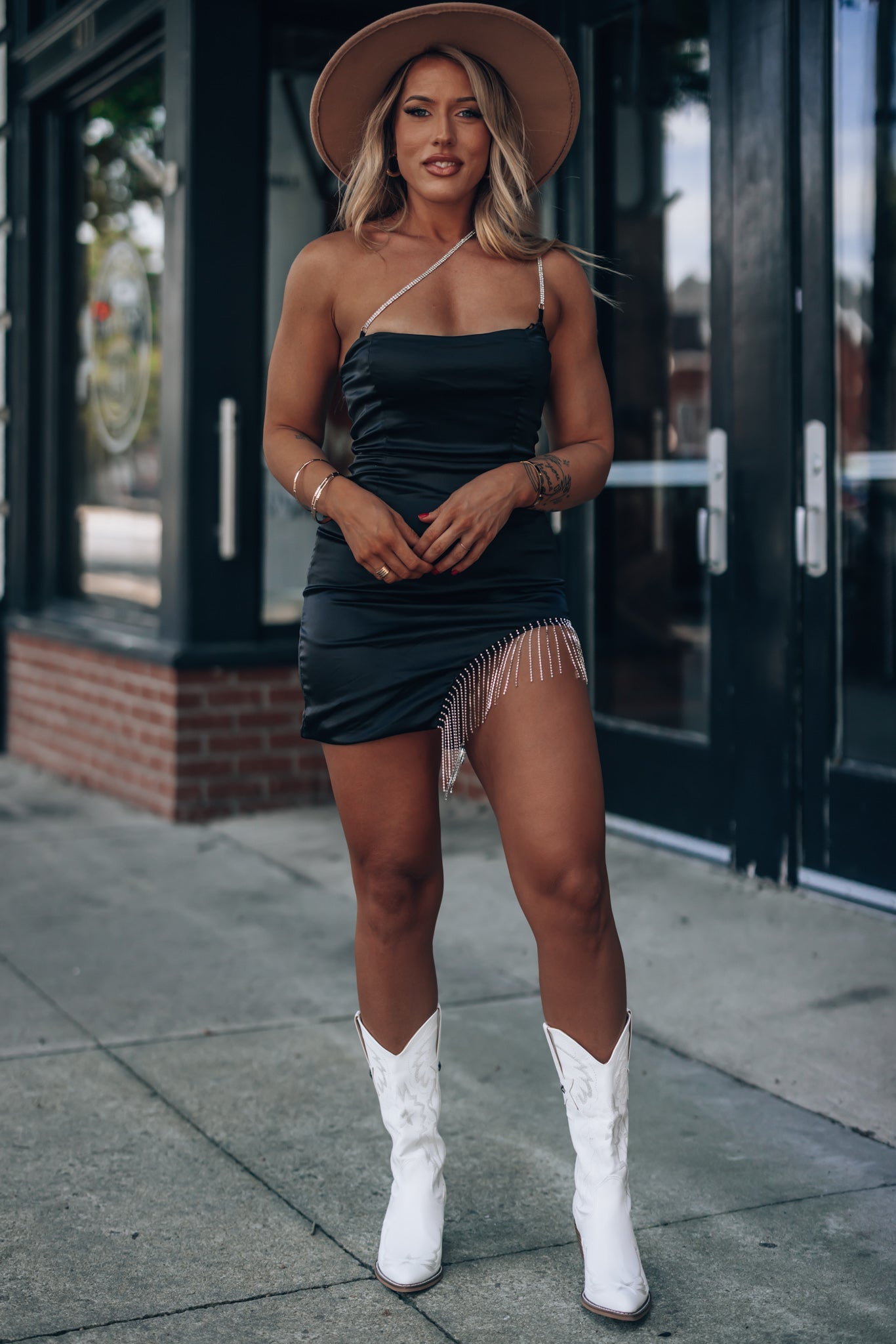 Houston Rhinestone Mini Dress (Black)