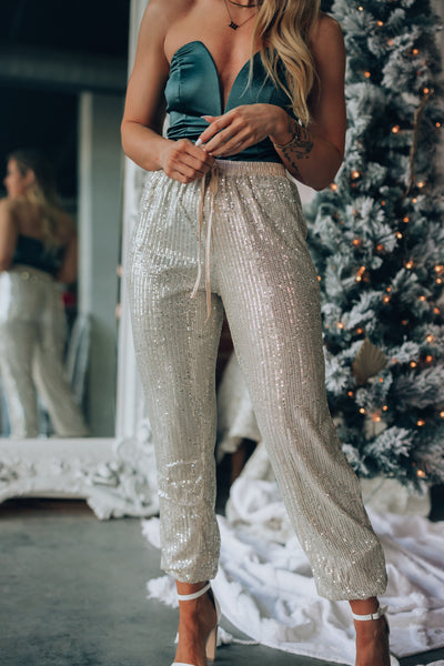Hollywood Sequin Joggers (Champagne)