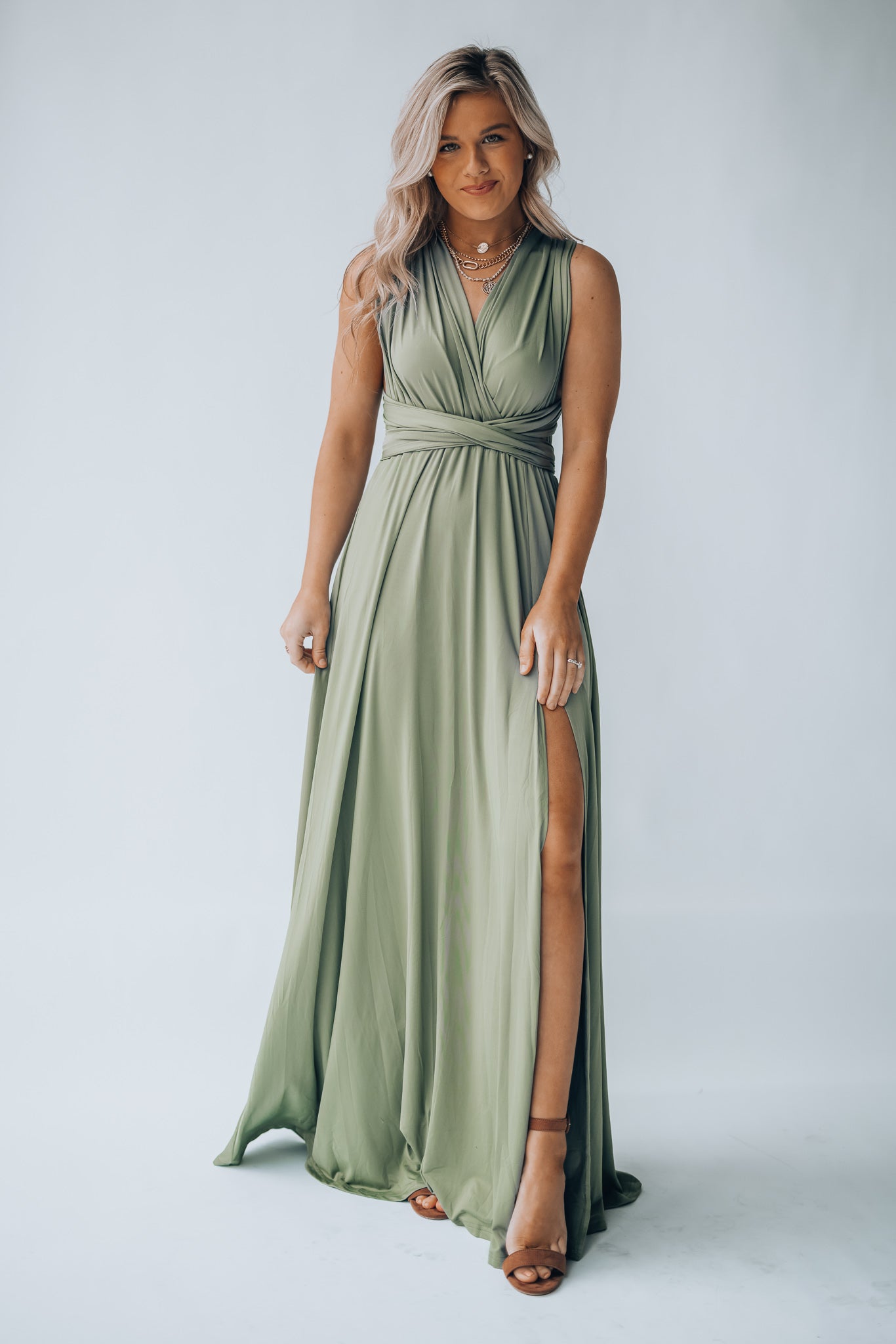 Directions Multi Wrap Maxi Dress (Olive)