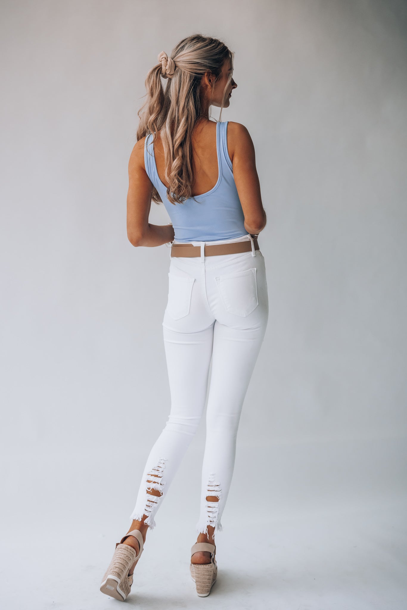Mile High Distressed Skinny Jeans (White)