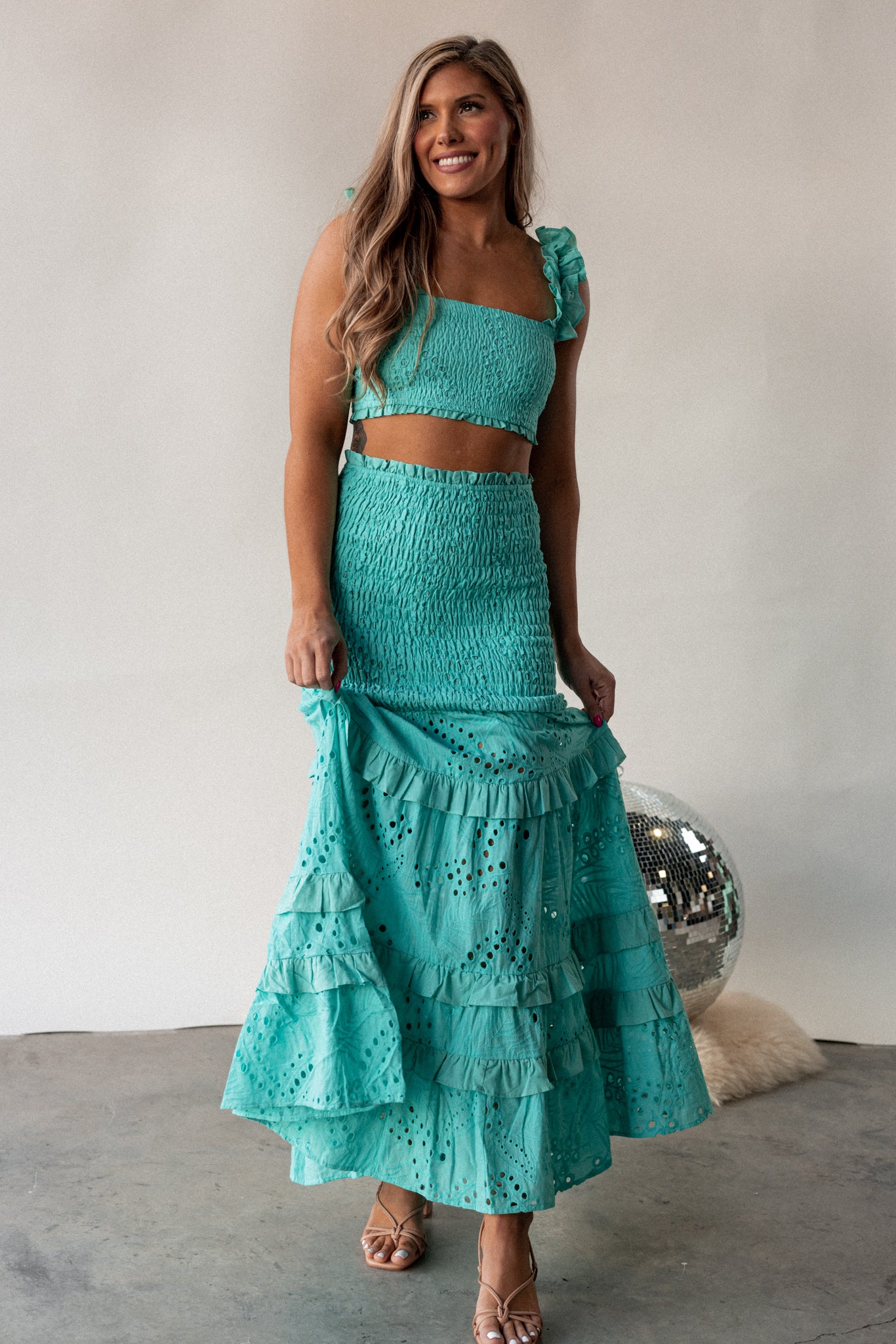 Salinas Smocked Skirt Set (Turquoise) FINAL SALE