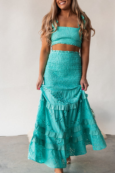 Salinas Smocked Skirt Set (Turquoise) FINAL SALE