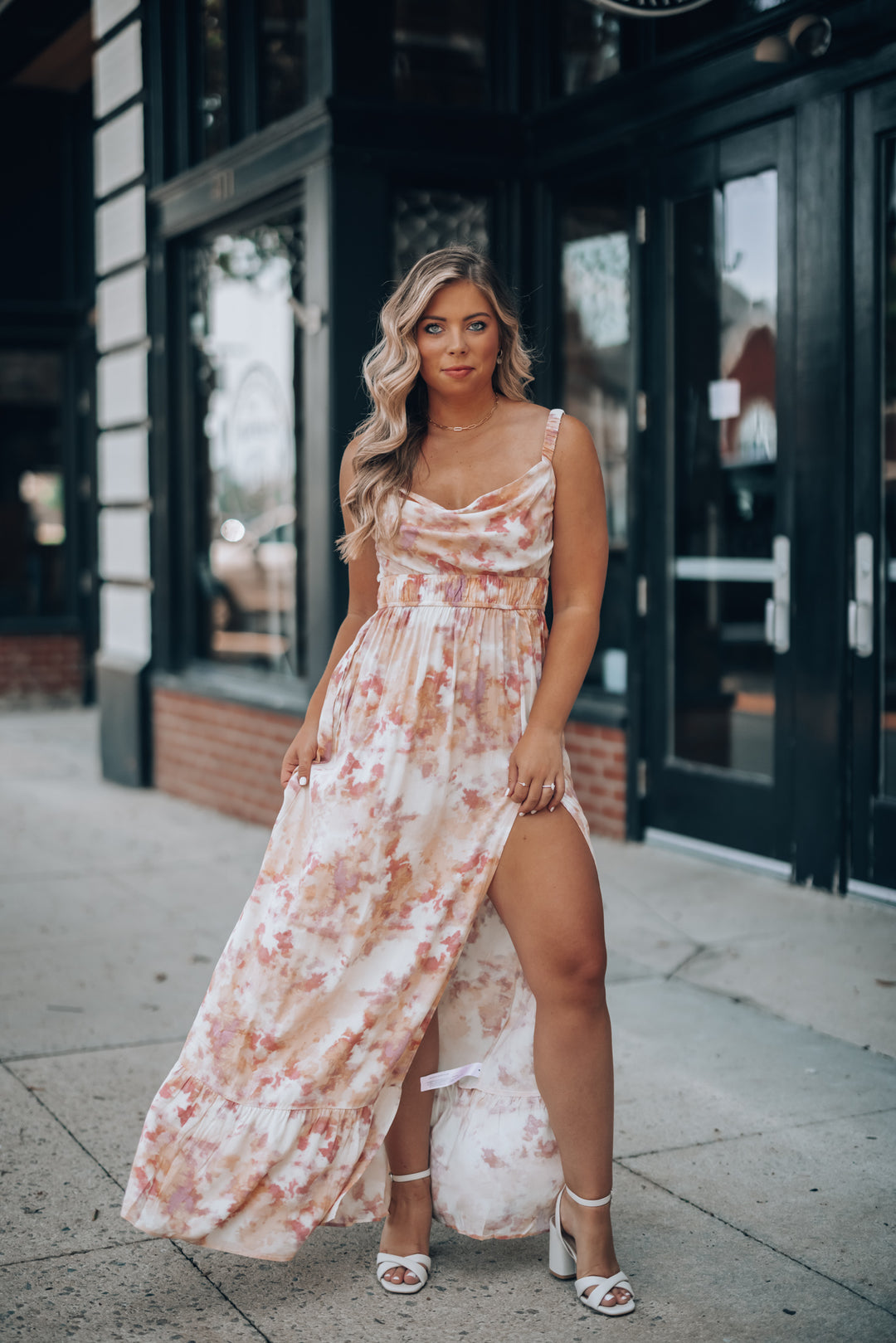 knee length dresses for ladies Peach Love Green Multi Maxi Dress