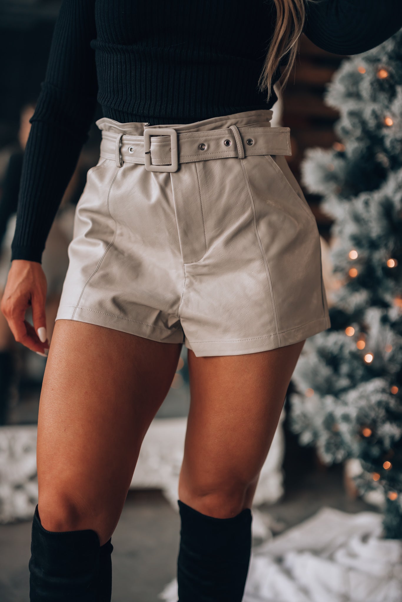 Weston Faux Leather Shorts (Cream)